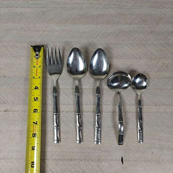 Reed & Barton Bamboo Flatware Serving Hostess Set 5-Piece Stainless Steel Japan - Picture 3 of 3